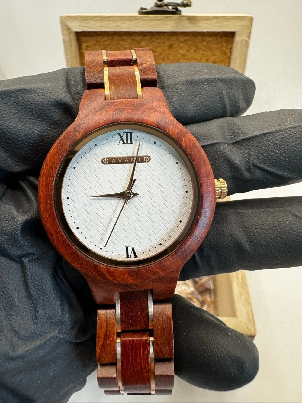 Women Avantwood Wooden Wristwatch with White Dial - Brown Wood